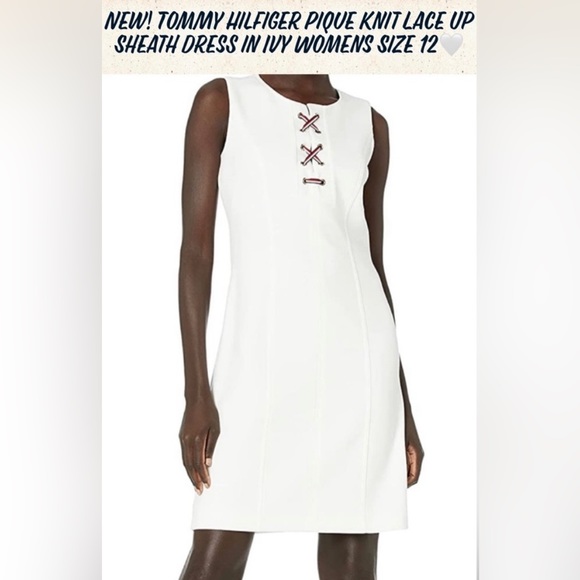 🎉HP🎉New! Tommy Hilfiger Pique Knit Lace Up Sheath Dress Ivy Womens Size 12🤍 - Picture 16 of 16
